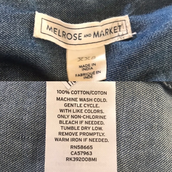 Melrose&Market Collared Raw Hem Chambray Shirt XXS - Picture 7 of 7